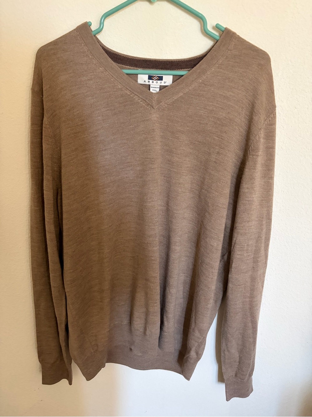 NWT Joseph Abboud 100% Merino Wool V-Neck Sweater Brown Tan Men's Sz XXL